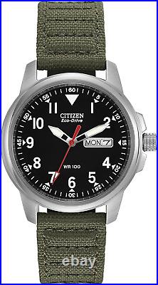 Citizen Men'S Sport Casual Garrison 3-Hand Day/Date Eco-Drive Nylon Strap Watch