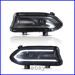 For 15-23 Dodge Charger Halogen Dual Beam Projector Headlights with LED DRL LH +RH
