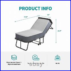 Rollaway Bed with 5 Inch Foam Mattress, Twin Size Portable Foldable Guest Bed